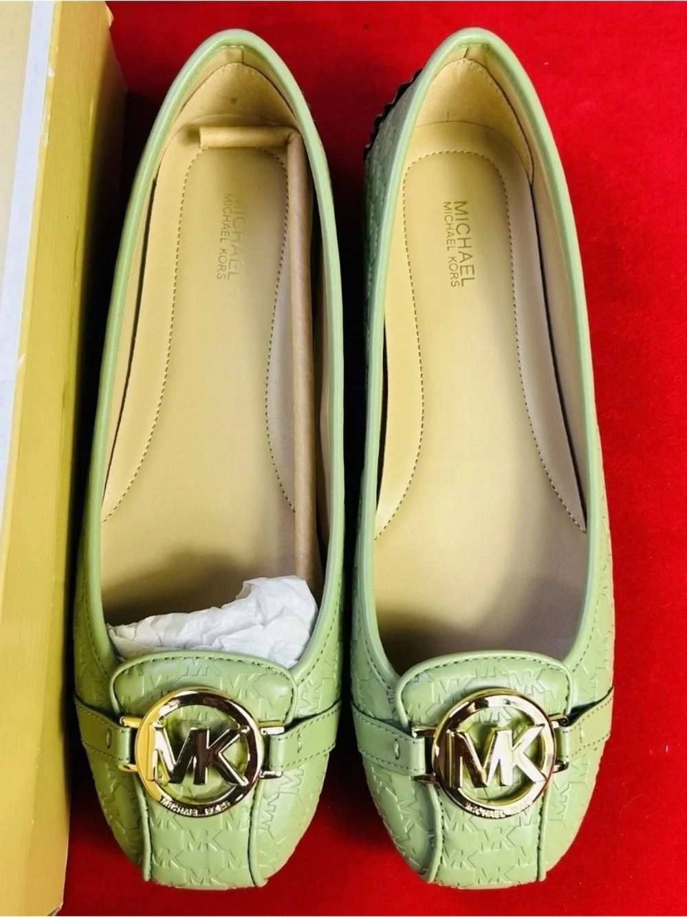 Michael Kors Light Green Quilted MK Logo Loafers